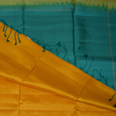 Kanchivaram Pure silk yellow and sky blue saree with jari boarder