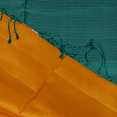 Kanchivaram Pure silk yellow and sky blue saree with jari boarder