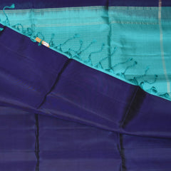 Kanchivaram pure silk Navy blue saree with sky blue jari boarder