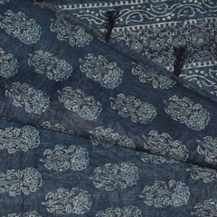 Chanderi Navy blue saree with white block print