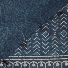 Chanderi  Navy blue saree with white block print