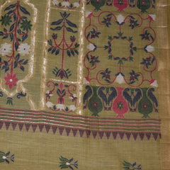 Chanderi silk cotton Mustard yellow saree with jari boarder