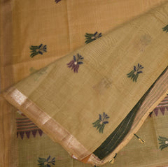 Chanderi silk cotton Mustard yellow saree with jari boarder