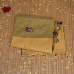 Chanderi silk cotton Mustard yellow saree with jari boarder
