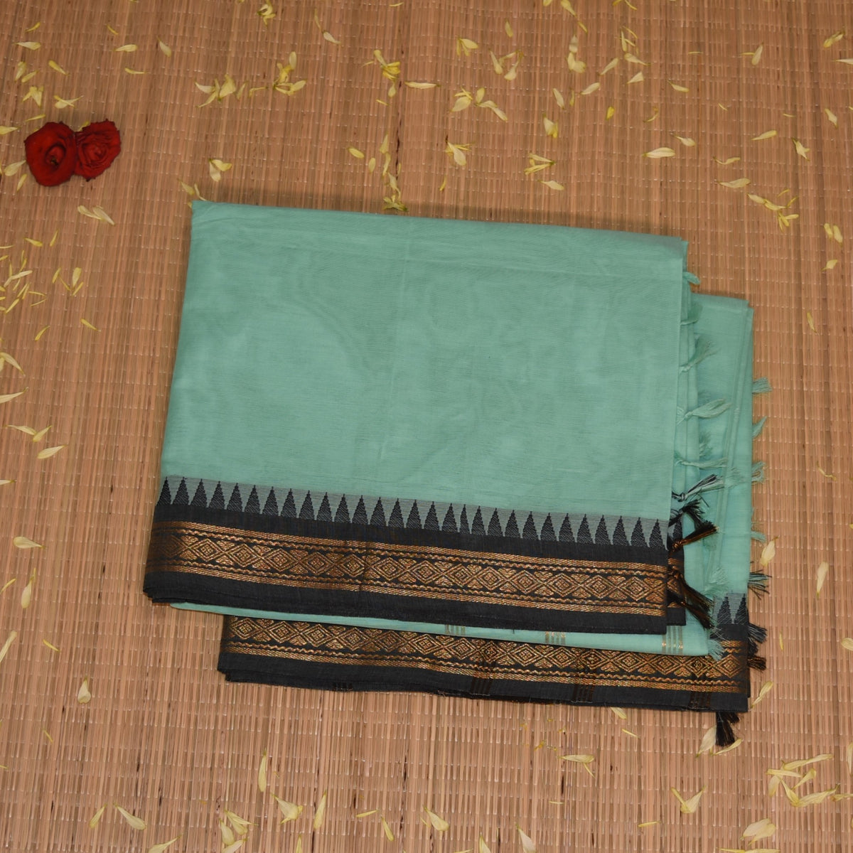 Kanchi cotton light green saree with jari boarder
