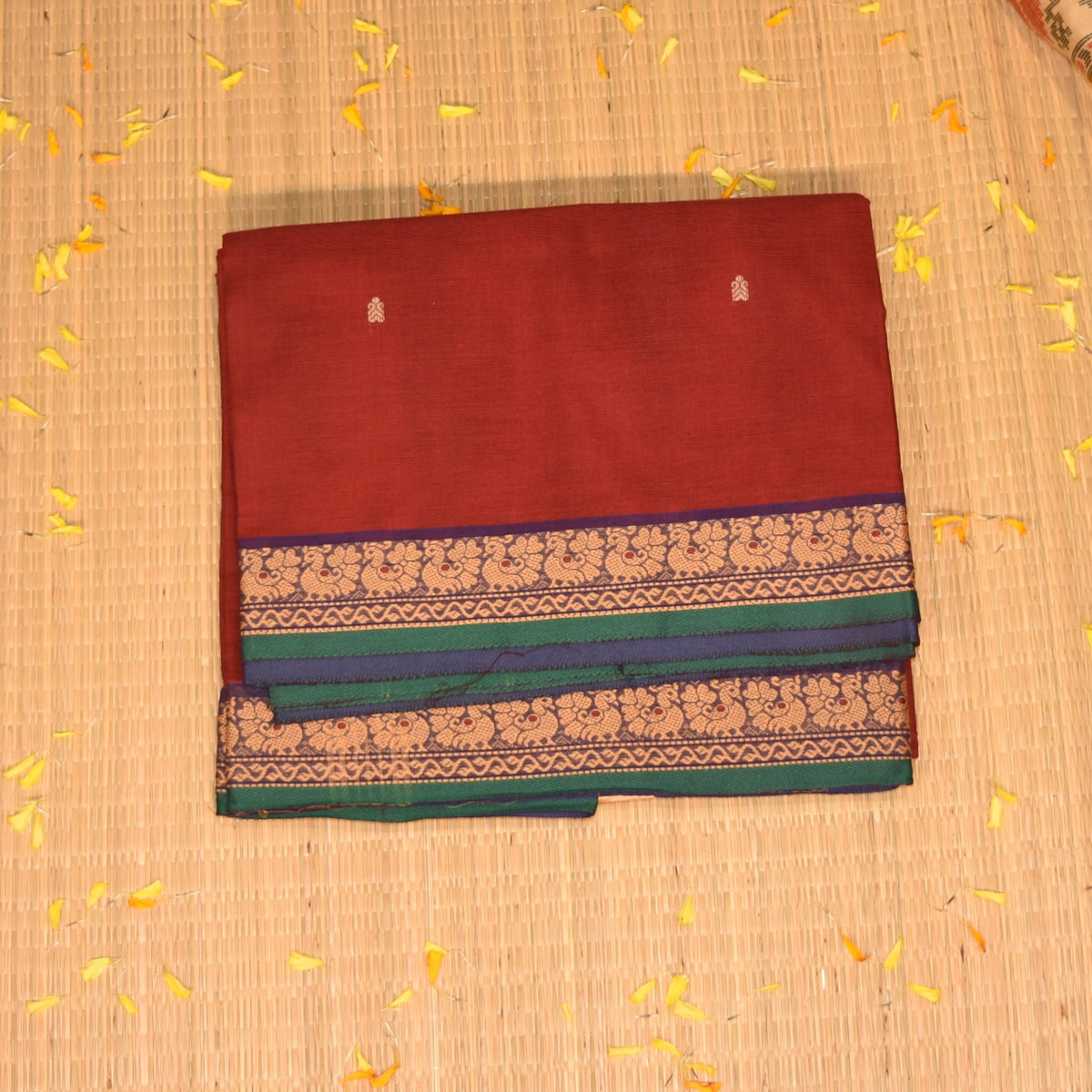 Kanchi Cotton Maroon saree with hread Boarder