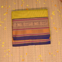 Kanchi Cotton Lemon yellow saree with thread boarder
