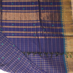 Kanchi Cotton Royal Blue checks saree with jari boarder