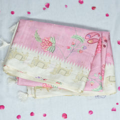 4363 baby pink semi tussur saree with pichwai boarder