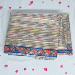 4355 golden ivory super net benarasi saree with blue boarder