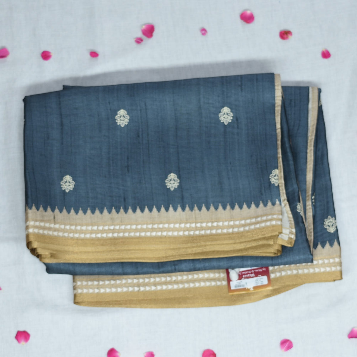 4359 grey semi tussur saree with jari boarder