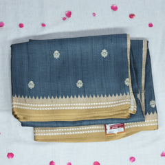 4359 grey semi tussur saree with jari boarder