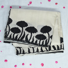 4361 cream super net benarasi saree with black aplic work boarder
