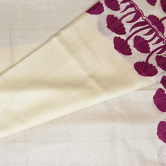 4360 cream super net saree with pink aplic work boarder