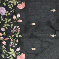 4371 black super net benarasi saree with thread work
