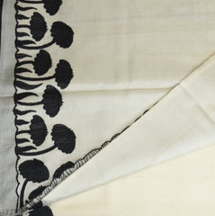 4361 cream super net benarasi saree with black aplic work boarder