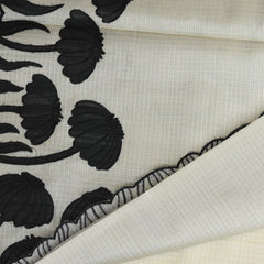 4361 cream super net benarasi saree with black aplic work boarder