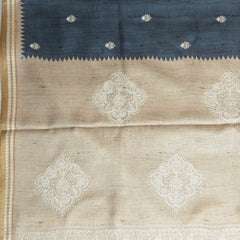 4359 grey semi tussur saree with jari boarder