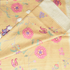 4362 mustard yellow semi tussur saree with pichwai boarder