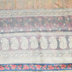 4355 golden ivory super net benarasi saree with blue boarder
