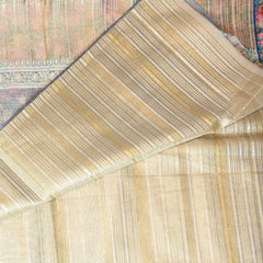 4355 golden ivory super net benarasi saree with blue boarder