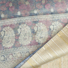 4355 golden ivory super net benarasi saree with blue boarder