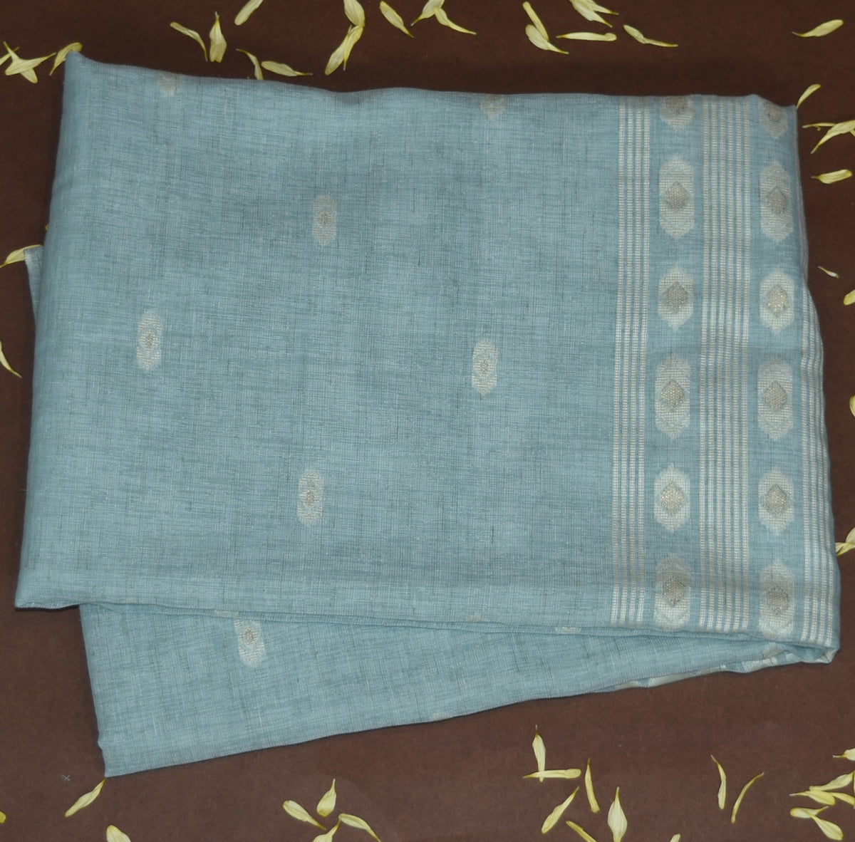 4391 sky blue semi linen saree with self thread work