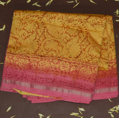 4380 yellow chanderi saree with block prints
