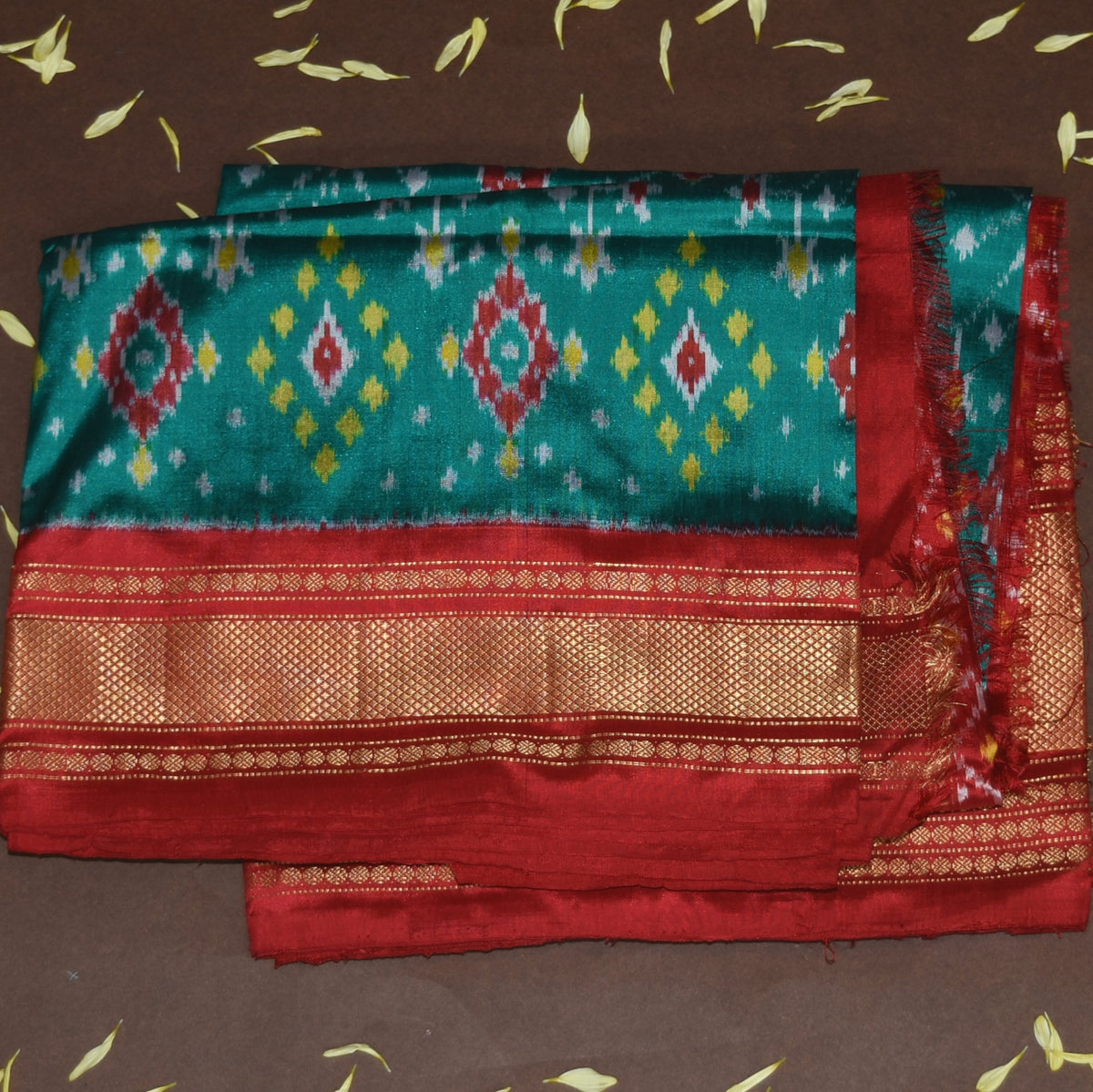 4384 pochampally pure silk rama green saree with jari boarder