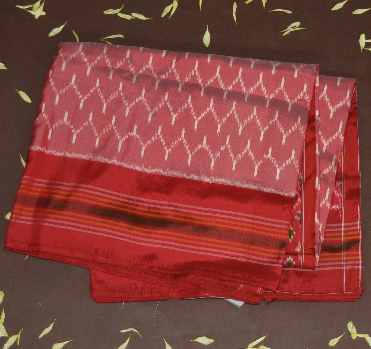 4385 pochampally pure silk dusky red saree with red boarder