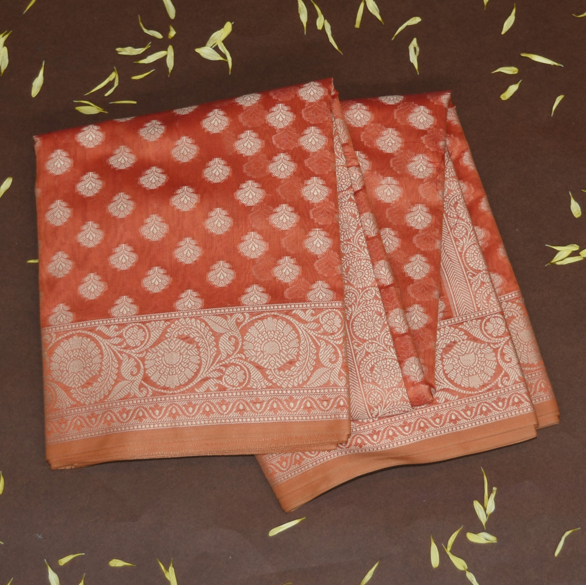 4387 orange semi cotton saree with thread boarder