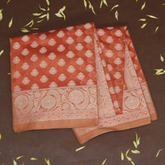 4387 orange semi cotton saree with thread boarder