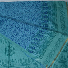 4377 sky blue chanderi saree with block print