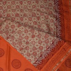 4373 cream chanderi saree with block print