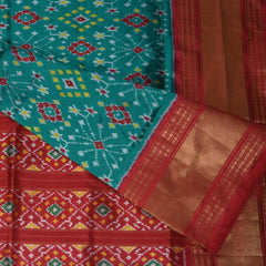 4384 pochampally pure silk rama green saree with jari boarder