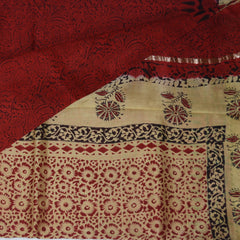 4374 red chanderi saree with block print