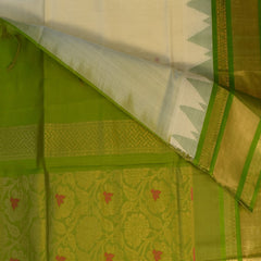 Silk cotton half white saree with green boarder